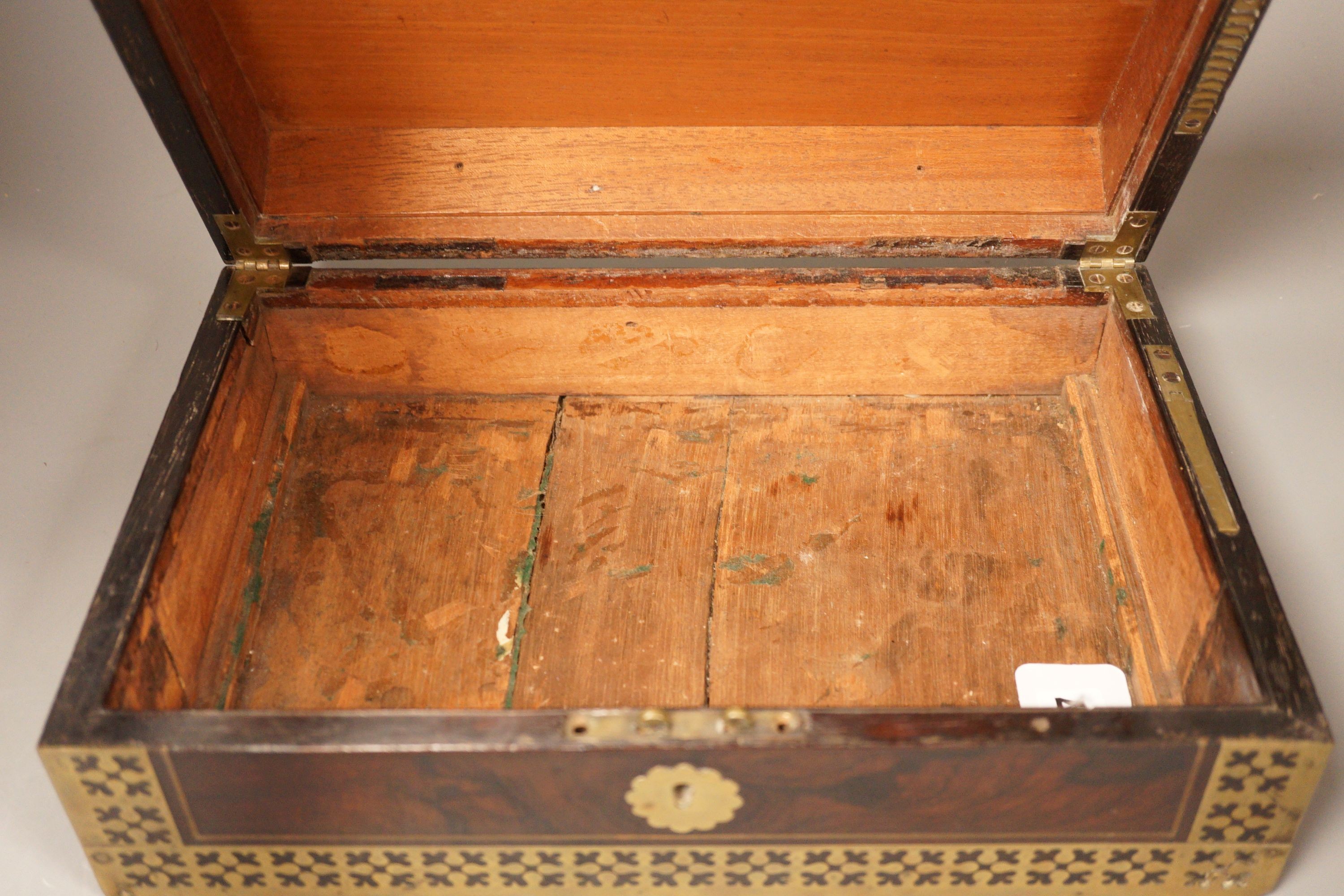 A George IV cut brass banded rosewood writing box, 35cm
